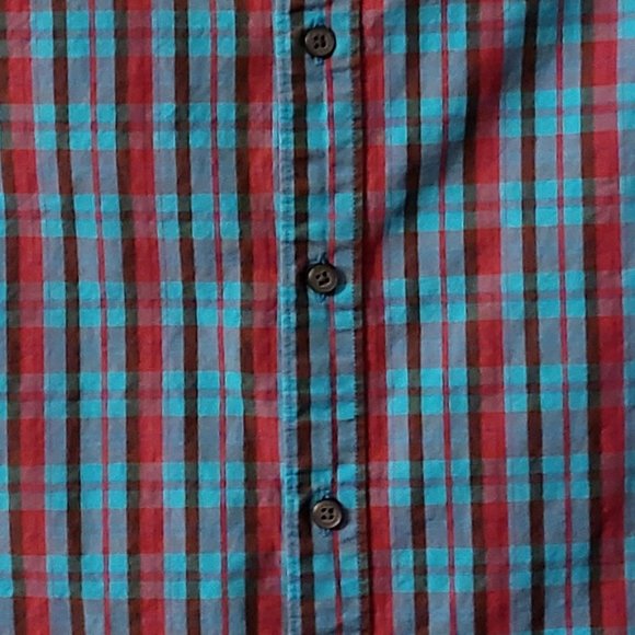 Beautiful Blue Plaid Men's Shirt Sz Large by Bixby (blue & magenta/purple plaid) - Picture 5 of 7